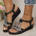 thumbnail image 2 of Yuanlong Womens Sandals Elastic Ankle Strap Platform Shoes Rhinestone Decoration Bohemian Open Toe Sandals, 2 of 9