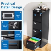 Fesbos 4 Drawer File Cabinet with Lock, File Cabinets for Home Office,18 Deep Vertical Metal Black File Cabinet Office Storage Cabinet Organizer for Letter/Legal / A4