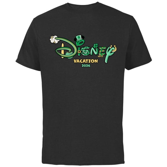 Disney St. Patrick's Day Vacation 2026 Matching Trip Logo - Short Sleeve Cotton T-Shirt for Adults - Customized-Black