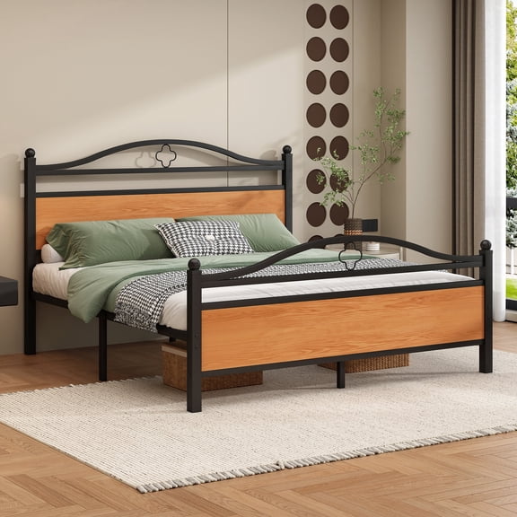 Queen Bed Frame with Headboard,Heavy Duty Steel Slats Support Mattress Foundation-Under Bed Storage, No Box Spring Needed, Noise Free,Black