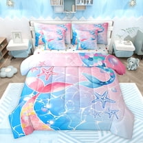 Castle Fairy Girls Ocean Mermaid Bedding Comforter Set 7pcs,Marine Dreamy Princess Queen Bedding Sets Super Cozy,Sea Starfish Queen Sheet Sets,Lightweight Room Decor,Reversible