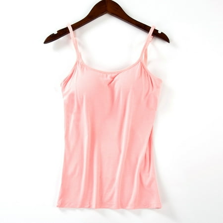 EHTMSAK Women Camisole with Built-in Bra Cup Strap Supportive Padded Tank Top Layering Cami Undershirt for Yoga Pink S