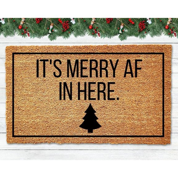 30*17inchesβ―Doormat Welcome It's Happy Here Doormat, Christmas Doormat, Welcome Mat, Funny Doormat, Christmas Decoration, Holiday Doormat Indoor Outdoor Entrance Anti-Slip Decor