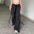thumbnail image 6 of Women Fashion Streetwear Wide Leg High Waist Straight Streetwear Trousers Overalls Cargo Pants with Pockets Beach Pants for Juniors Loose Fit Pants for Women Casual Womens Pants Size 16 Casual, 6 of 7