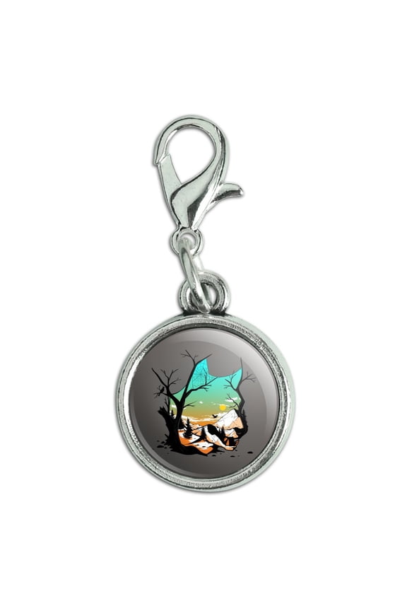 Wolf Mountain Optical Illusion Antiqued Bracelet Pendant Zipper Pull Charm with Lobster Clasp