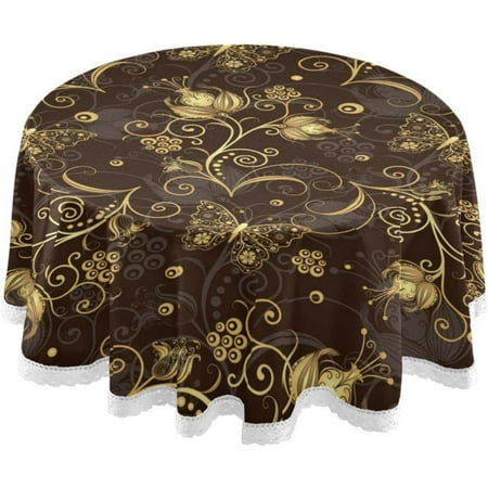 

Hyjoy Gold Flower Round Tablecloth Washable Oil Proof Table Cover for Kitchen Holiday Party Wedding Picnic Decoration