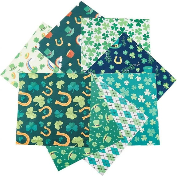 Saint Patrick's Day Printed Cotton Fabric for Patchwork Sewing Tissue to Patchwork Quilting Green 25x25.5x0.02cm 8pcs/set