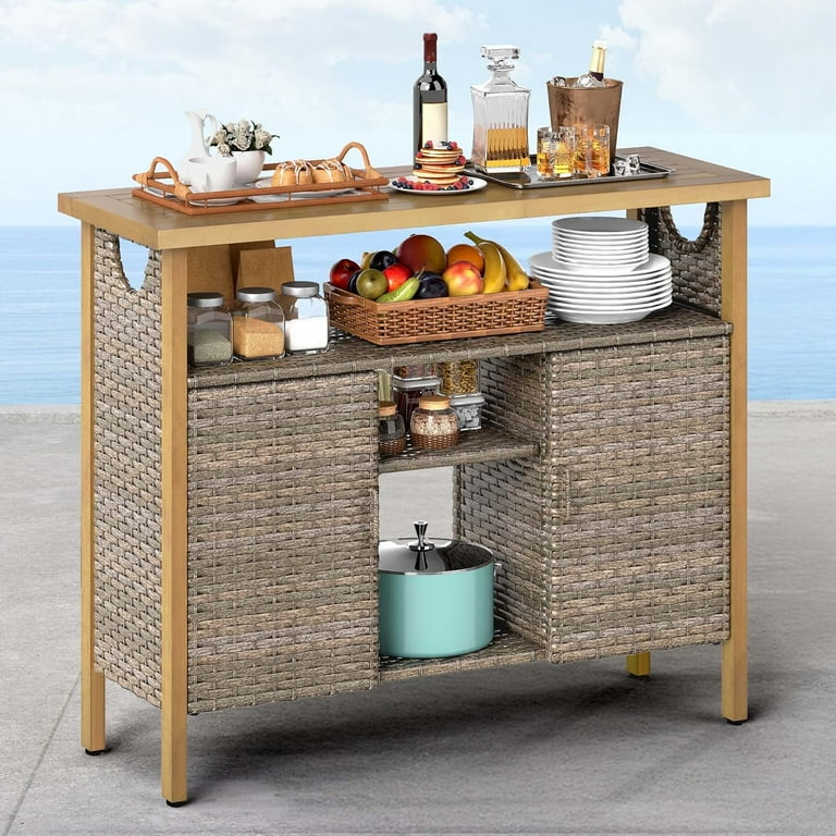 DWVO XL Outdoor Storage Cabinet,Patio Storage Table with Glass Top