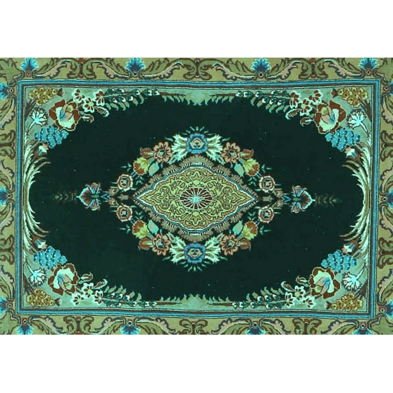 Ahgly Company Indoor Rectangle Medallion Turquoise Blue Traditional Area Rugs, 7' x 9'