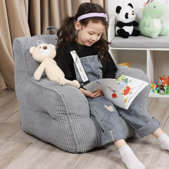 Kids Bean Bag Chair with a Plush , Comfy Toddler Chair for Boys and Girls, Grey