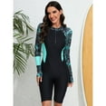thumbnail image 3 of SWSMCLT Women's High Neck Swimsuit Mid Thigh One Piece Swimsuit Long Sleeve Rash Guard Crew Neck Boyshort Raglan Sleeve Boyshorts Green 12, 3 of 5