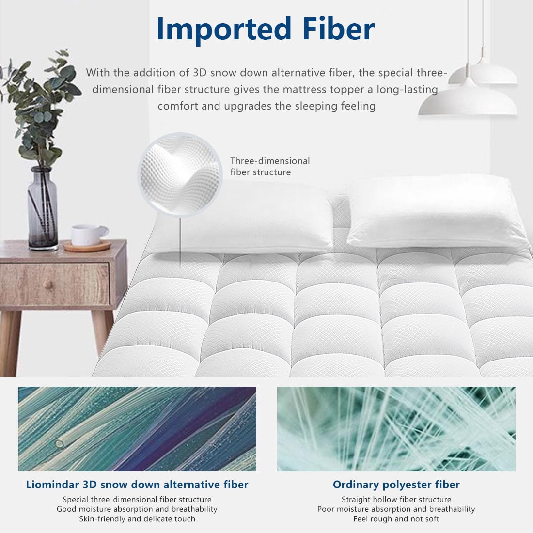 Mattress Topper Full Size Extra Thick Pillow Top Mattress Pad Cover for Back Pain Relief Cooling & Breathable Bed Topper