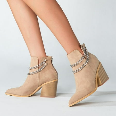 

Women Boots Boots Pointed Shoes Zip Shoes Casual Shoes High Heel Warm Solid Chain Boots