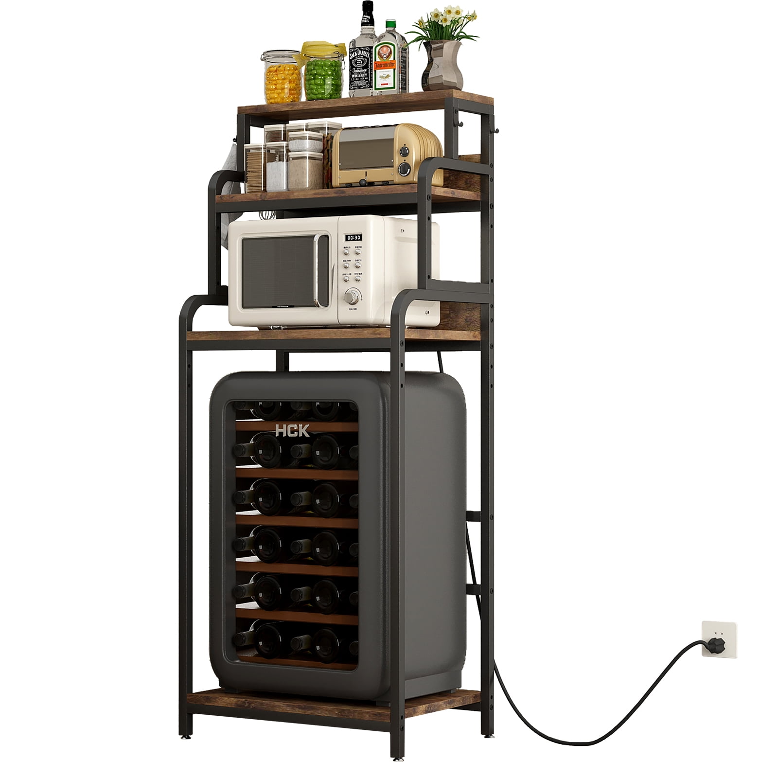 Vintage 4-Tier Mini Fridge Stand with Storage, Mini Fridge Cabinet with Storage, Microwave Stand, Bakers Rack, Microwave Oven Stand with Storage, Mini Fridge Shelf for Home Office Dorm, BROWN