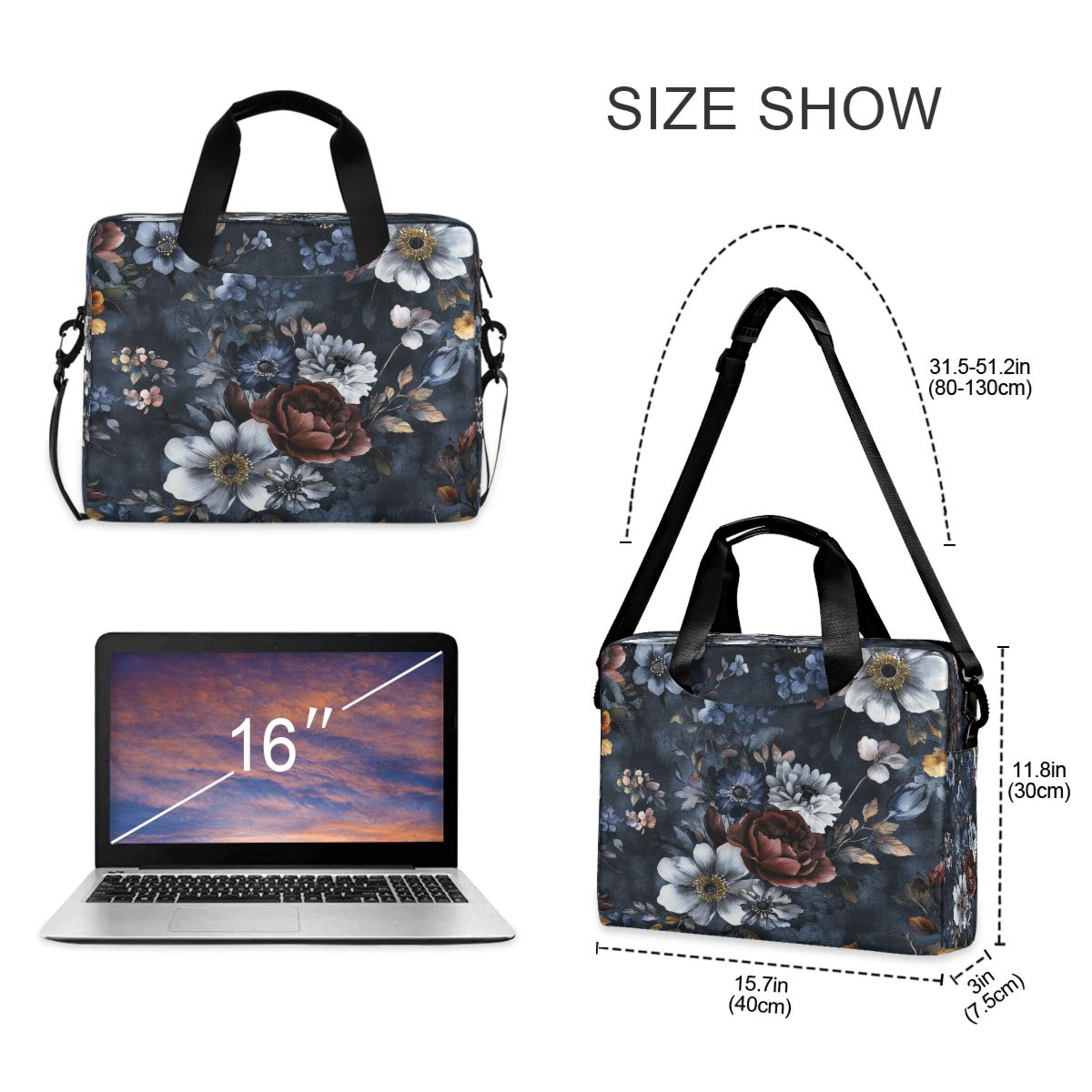 16" Laptop Tote Bag Laptop Sleeve Case Computer Briefcase for Work & Travel Blue Peonies