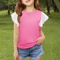 thumbnail image 2 of YunPes Girls Round Hole Lace Ruffled Sleeve Summer Round Neck Short Sleeve T Shirt Top 3 12 Years Toddler Undershirt Girl, 2 of 9