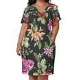 thumbnail image 3 of Womens Casual Dresses Black Background Floral Rose Pattern Short Sleeve Dress Summer Dresses for Women 2025, 3 of 6