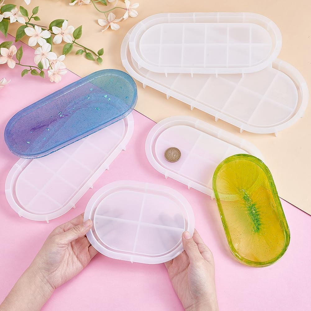 5Pcs 5 Styles DIY Oval Storage Tray Silicone Molds Resin Casting Molds For UV Resin Epoxy Resin Craft Making Oval White 164~329x110~146x14.3~18mm 1pc/style