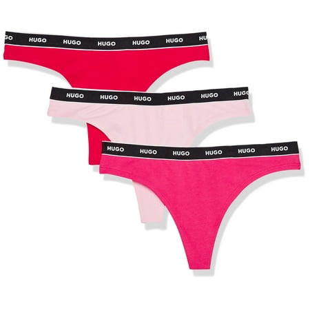 

HUGO Boss womens 3-pack Repeat Logo Cotton Stretch Thong Panties Red/Fuscia/Pale Pink Large US