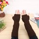 thumbnail image 4 of Women Knitted Acrylic Long Fingerless Thumbhole Warm Winter Fall Arm Gloves Coffee, 4 of 8