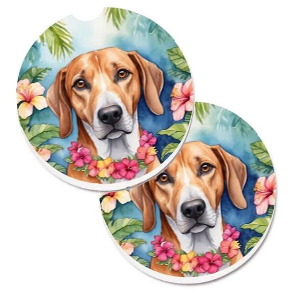 Carolines Treasures DAC6353CARC 2.5 x 2.5 in. American Foxhound Luau Cup Holder Car Coasters - Set of 2