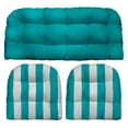 thumbnail image 1 of RSH Décor Indoor Outdoor 3 Piece Tufted Wicker Cushion Set, Large, Cancun Blue + Cancun Blue & White Stripe, 1 of 7