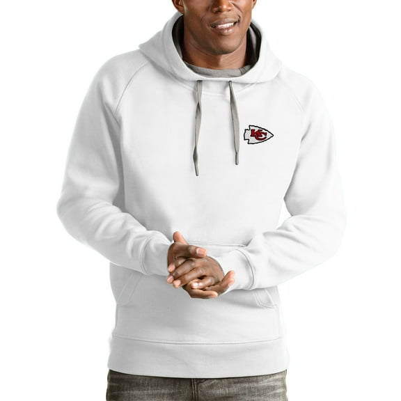 Men's Antigua White Kansas City Chiefs Logo Victory Pullover Hoodie
