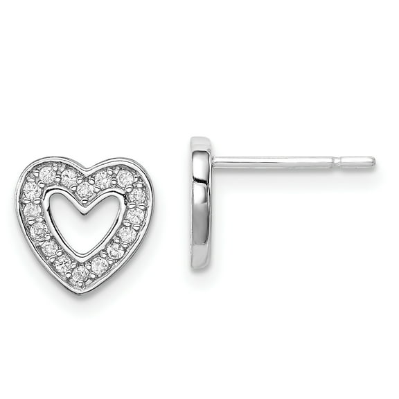 Primal Silver Sterling Silver Rhodium-plated Cubic Zirconia Heart Post Earrings