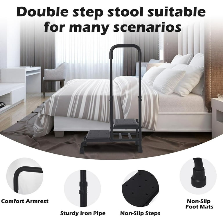 Gracious Living 16-Inch Tall Plastic 2 Step Stool, Portable Dual Step Ladder Foot Stool For Kitchen, Bathroom, Bedroom, And Garage, Gray (4 Pack