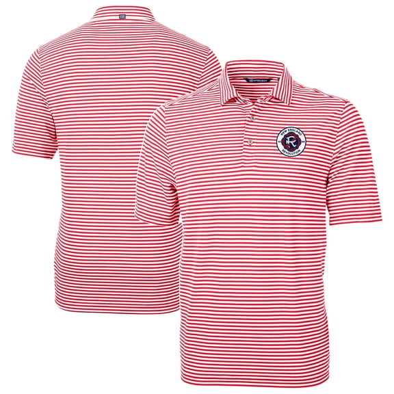 Men's Cutter & Buck Red New England Revolution DryTec Virtue Eco Pique Stripe Recycled Polo