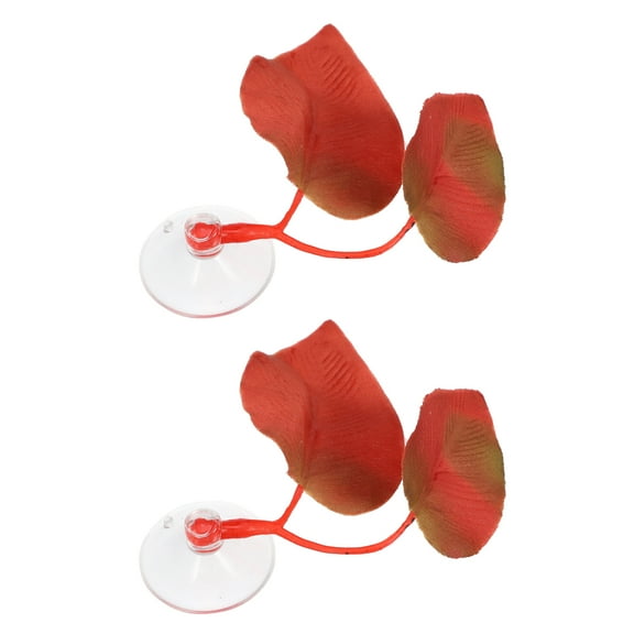 Unique Bargains 2pcs Betta Fish Leaf Pad Hammock Resting Hide Plants Decoration Red 2.56"x1.77" with Suction Cup