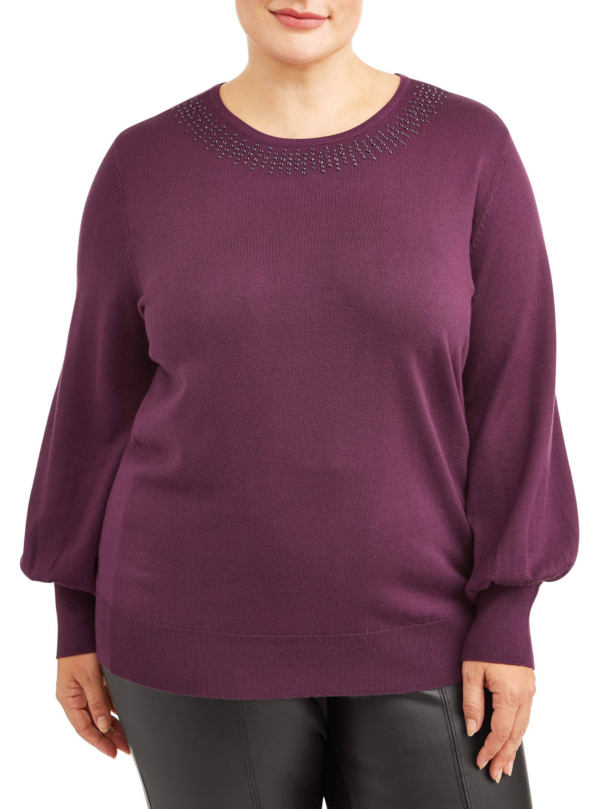 Terra & Sky - Terra & Sky Women's Plus Size Embellished Pullover Sweater - Walmart.com - Walmart.com