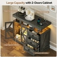 thumbnail image 3 of Gurexl LED Farmhouse Sideboard Buffet Cabinet with Storage, Wood Coffee Bar Station Table w/Charging Station, Large Kitchen Storage Cabinet w/Adjustable Shelf and 3 Drawers (Dark Rustic Oak), 3 of 9