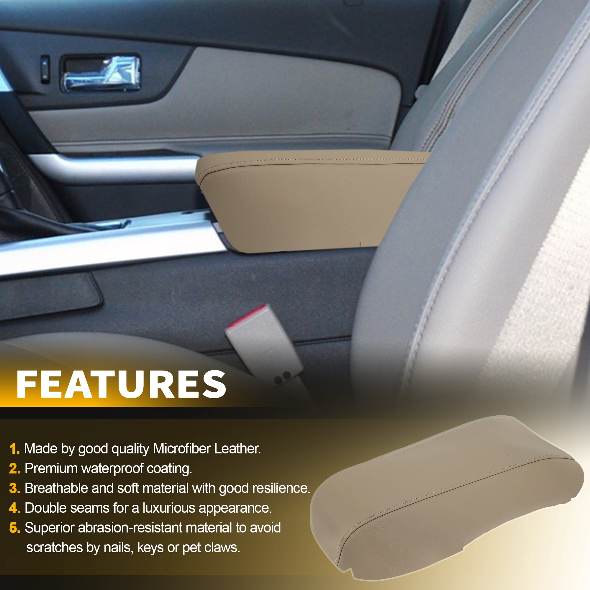 Unique Bargains 1pc Console Armrest Cover Beige for Ford Edge 2011-2014