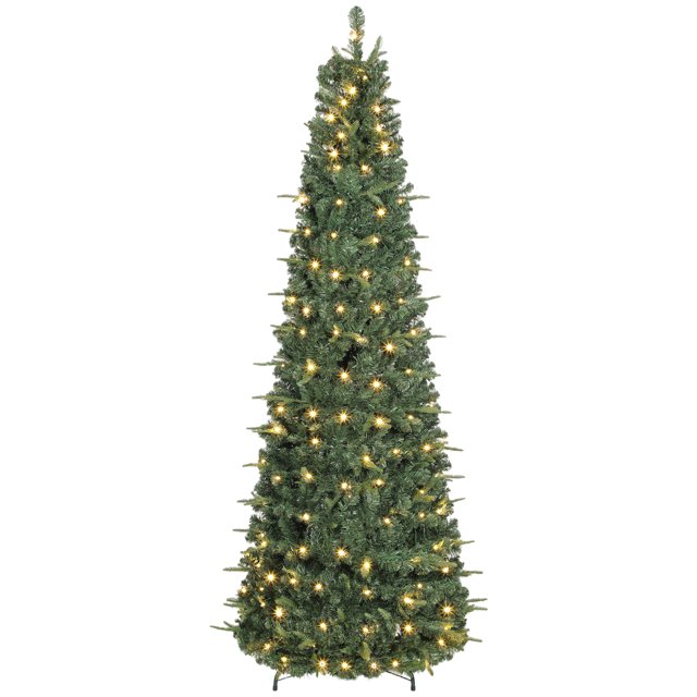 HOMCOM 7 ft Prelit Pop Up Christmas Tree, Collapsible Xmas Tree, Green