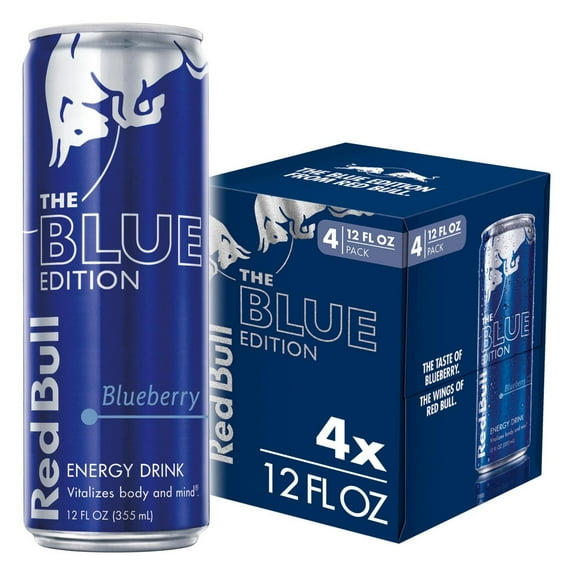 Red Bull Blue Edition Energy Drink, Blueberry, 114mg Caffeine, 12 fl. oz., Pack of 4 Cans
