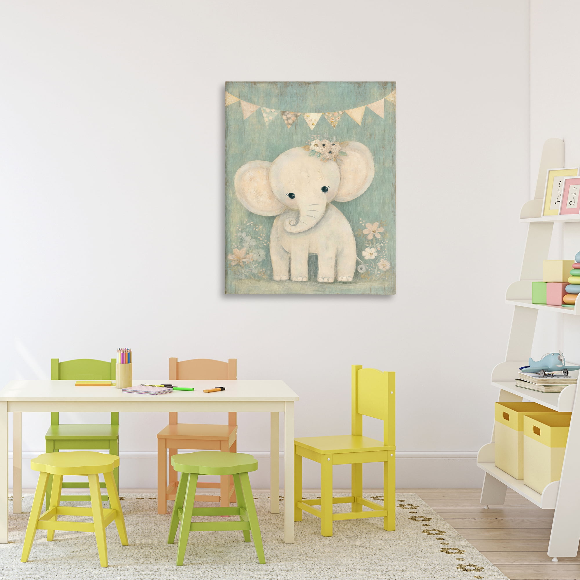Stupell Industries Elephant with Overhead Banner Canvas Wall Art, design by Ink Drop Loft