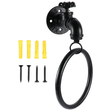 UNOMOR Bathroom Towel Ring Industrial Towel Holder Black Metal 1Pack for Easy Installation