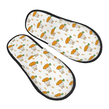 

Kdxio Rabbit And Carrot Pattern Slippers for Women Memory Foam Fuzzy House Slippers Bedroom Non-slip Warm Womens Slippers