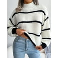 thumbnail image 2 of ZAXARRA Pull Col Roulé Ample pour Femmes Manches Longues Rayé Printemps Automne Mode Urbaine, 2 of 7