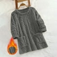 thumbnail image 2 of Women's Fleece Sherpa Tops Long Sleeve Fuzzy Warm Tunic Tops with 2 Pockets Lounge Loose Home Pajamas Winter Outfits (2XL, Dark Gray), 2 of 7