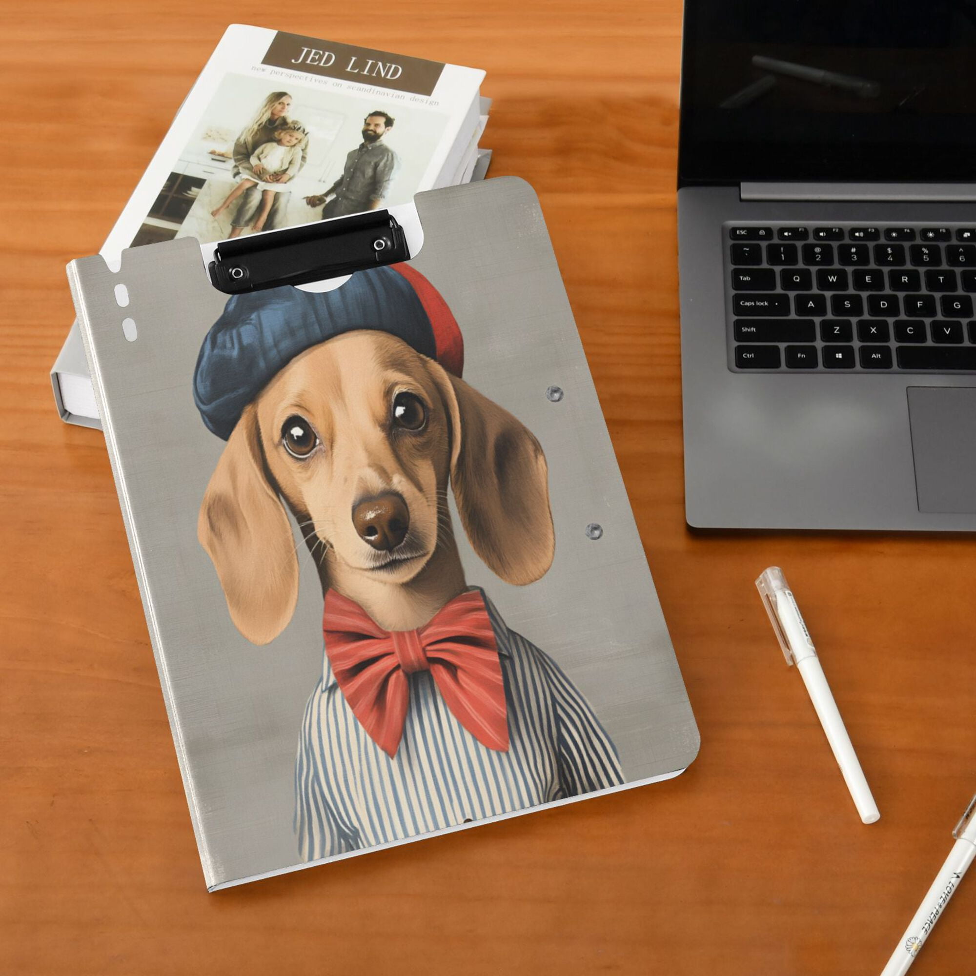 FORMRS A4 Clipboard Folder with Pen Holder Horizontal Foldable School Office Binder, Yellow Dog Artist