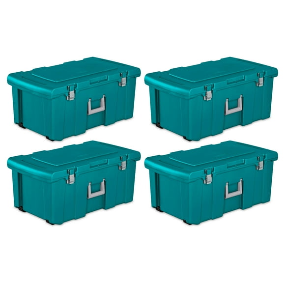 Sterilite 16 Gallon Lockable Footlocker Toolbox Container Box with Wheels (4 Pack)