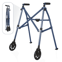 Stander Space Saver Walker, Lightweight Folding Walker for Seniors, Adult Walker with Wheels, Two Wheeled Rolling Walker with Rear Ski Glides, Cobalt Blue