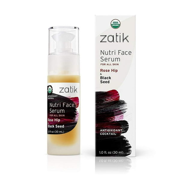 Zatik Naturals - Nutri Face Serum con rosa mosqueta y semilla negra USDA Orgánico Vegano Sin OGM Sin gluten Sin soja Sin alcohol pH equilibrado Biodegradable 1.0 fl oz 30ml