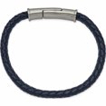 thumbnail image 2 of Stainless Steel Brushed Braided Blue Leather 8.25In Bracelet (8.25 X 6.4) Made In China -Jewelry By Sweet Pea, 2 of 6