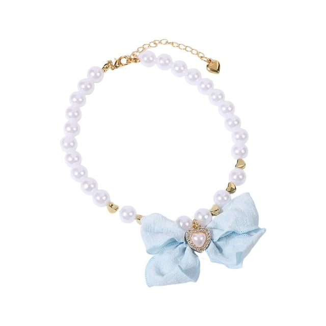 Elegante collar para mascotas con perlas, cadena metálica ajustable, hebilla segura, diseño atemporal para gatos y perros pequeños y medianos, paseos diarios, adorno para el hogar