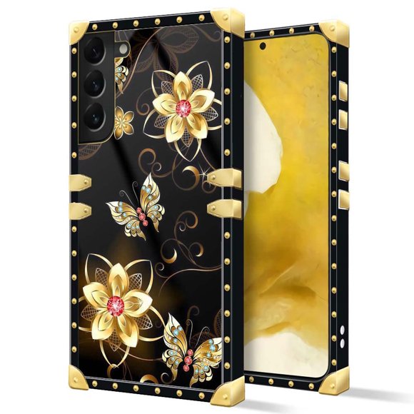 Daizag Compatible Con Samsung Galaxy S22 B Golden Garden Butterfly Funda Lujo Elegante Mujeres Niñas Decoración De Metal Esquina Clásico Retro Suave Tpu Funda Para Samsung Galaxy S22