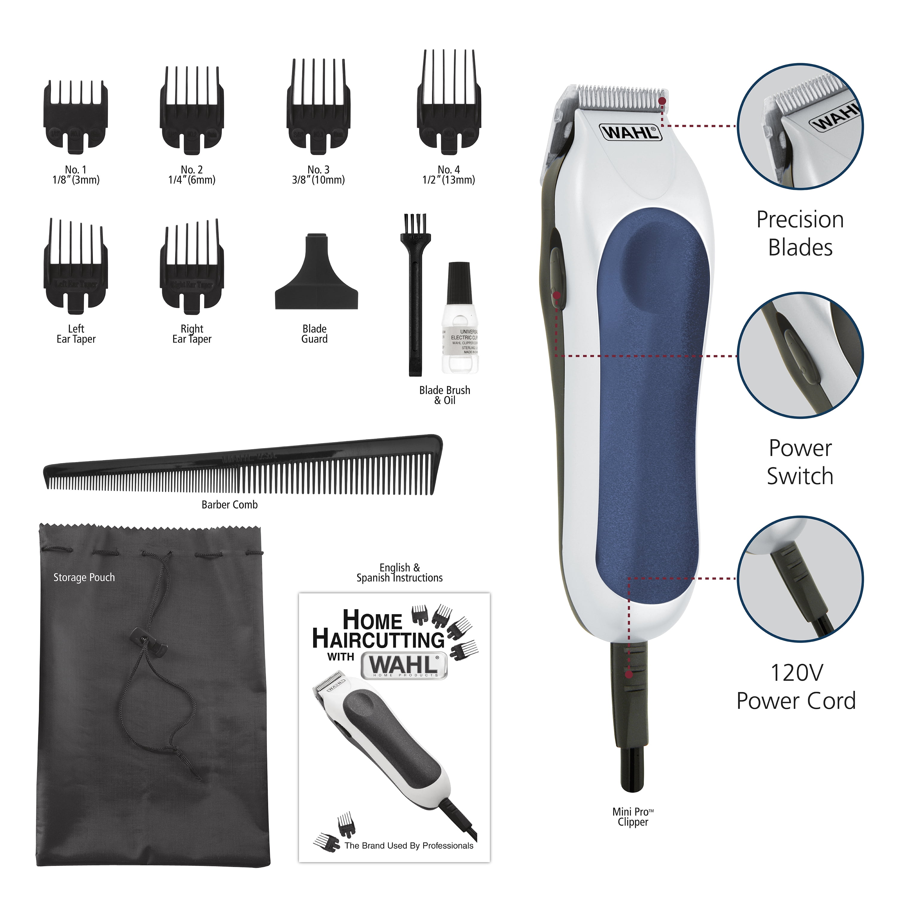 Barnlig Kassér Elektriker Wahl Mini Pro Touch up Corded Trimmer Kit, Men or Women, 12pc, Blue - 9307  - Walmart.com