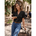 thumbnail image 4 of Jsaierl Tops for Women Short Sleeve Plus Size Elegant Button Up Shirts V Neck Work Tunic Blouses Fashion Solid T-shirts Top XS-2XL, 4 of 9